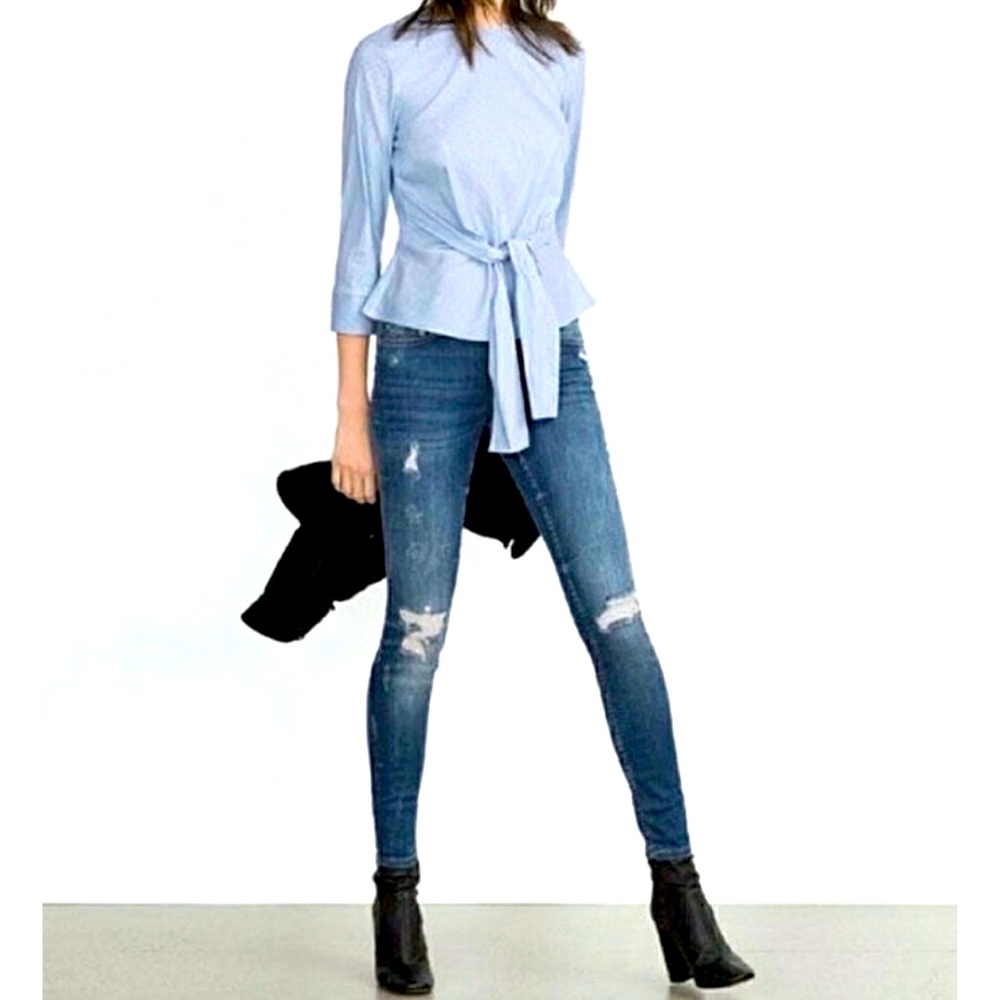 ZARA | Chic Lower Rise Factory Distressed Raw Frayed Fitted Ankle Skinny Jeans